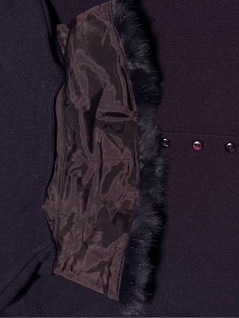 Brooks Brothers Plum Fur Collar Cardigan Fitted Holiday Evening Sweater Small - Picture 7 of 11
